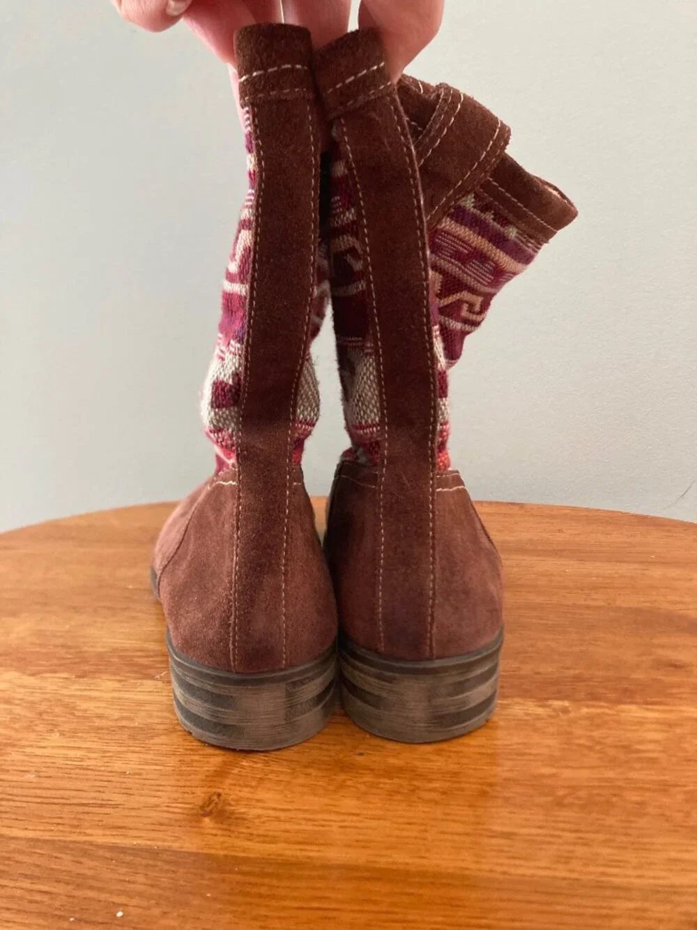 Naturalizer Brown Suede Ankle Boots With Southwest-Inspired Knit Design Size 6.5 - Picture 4 of 7